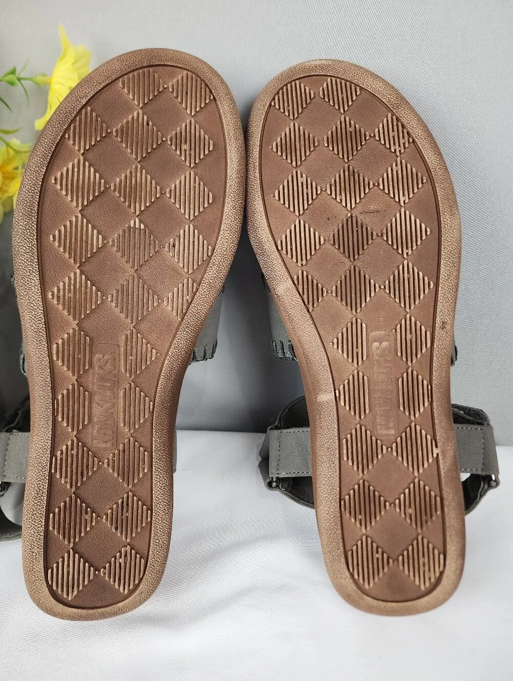 Muk Luks Sandals - Grey Blue With Velcro Strap Sz 10